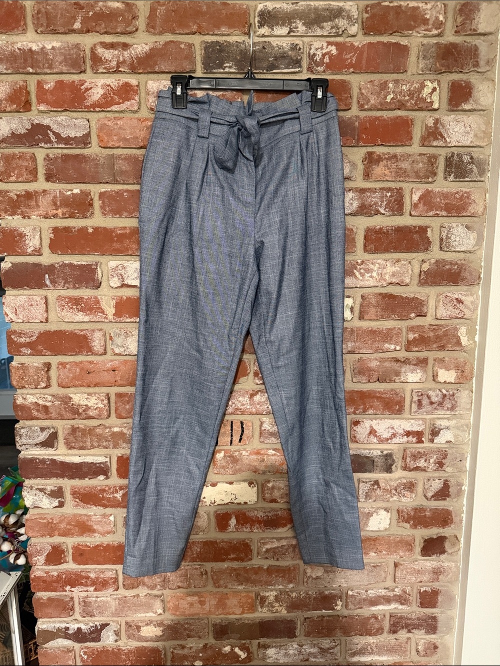 Womens Blue Paperbag Waist Dress Pants
